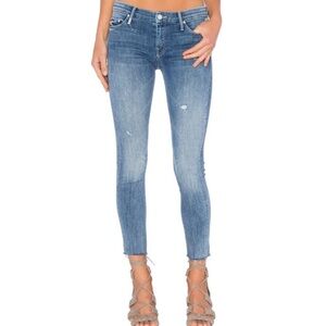 MOTHER Looker Ankle Fray Skinny Jeans with Distressed Details in Double Time 26